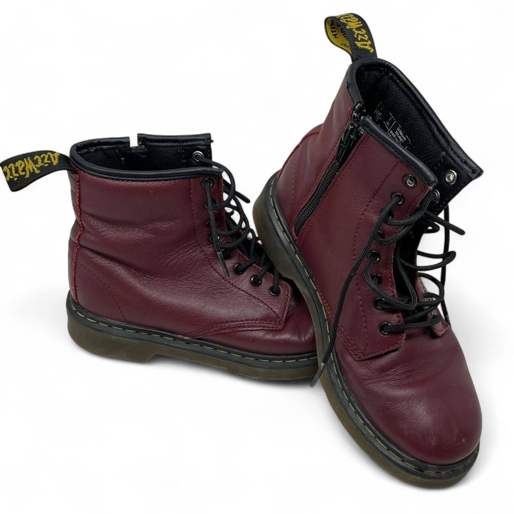 Dr Doc Martens Air Wair Delaney Burgundy Combat Boots Size 2 Youth With Zippers